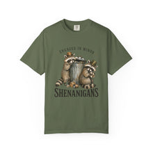 Load image into Gallery viewer, Engaged in Minor Shenanigans Comfort Colors Shirt, Funny Raccoon Graphic Tee, Sarcastic Animal Shirt