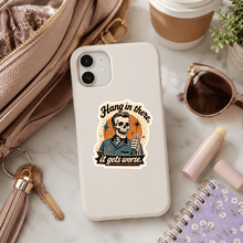 Load image into Gallery viewer, Hang in There Skeleton Sticker - Samantha Cade Collection