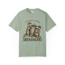 Load image into Gallery viewer, Engaged in Minor Shenanigans Comfort Colors Shirt, Funny Raccoon Graphic Tee, Sarcastic Animal Shirt

