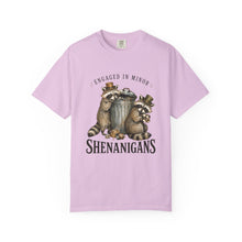 Load image into Gallery viewer, Engaged in Minor Shenanigans Comfort Colors Shirt, Funny Raccoon Graphic Tee, Sarcastic Animal Shirt
