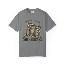 Load image into Gallery viewer, Engaged in Minor Shenanigans Comfort Colors Shirt, Funny Raccoon Graphic Tee, Sarcastic Animal Shirt
