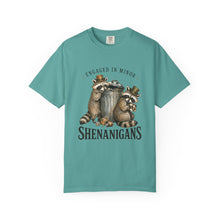 Load image into Gallery viewer, Engaged in Minor Shenanigans Comfort Colors Shirt, Funny Raccoon Graphic Tee, Sarcastic Animal Shirt
