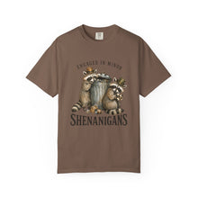 Load image into Gallery viewer, Engaged in Minor Shenanigans Comfort Colors Shirt, Funny Raccoon Graphic Tee, Sarcastic Animal Shirt
