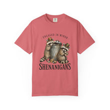 Load image into Gallery viewer, Engaged in Minor Shenanigans Comfort Colors Shirt, Funny Raccoon Graphic Tee, Sarcastic Animal Shirt
