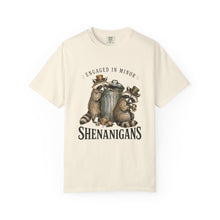 Load image into Gallery viewer, Engaged in Minor Shenanigans Comfort Colors Shirt, Funny Raccoon Graphic Tee, Sarcastic Animal Shirt
