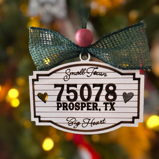Prosper Texas zip code wooden Christmas ornament