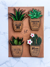 Load image into Gallery viewer, Encouraging Wooden Succulent Magnet Set of 4 - Samantha Cade Collection
