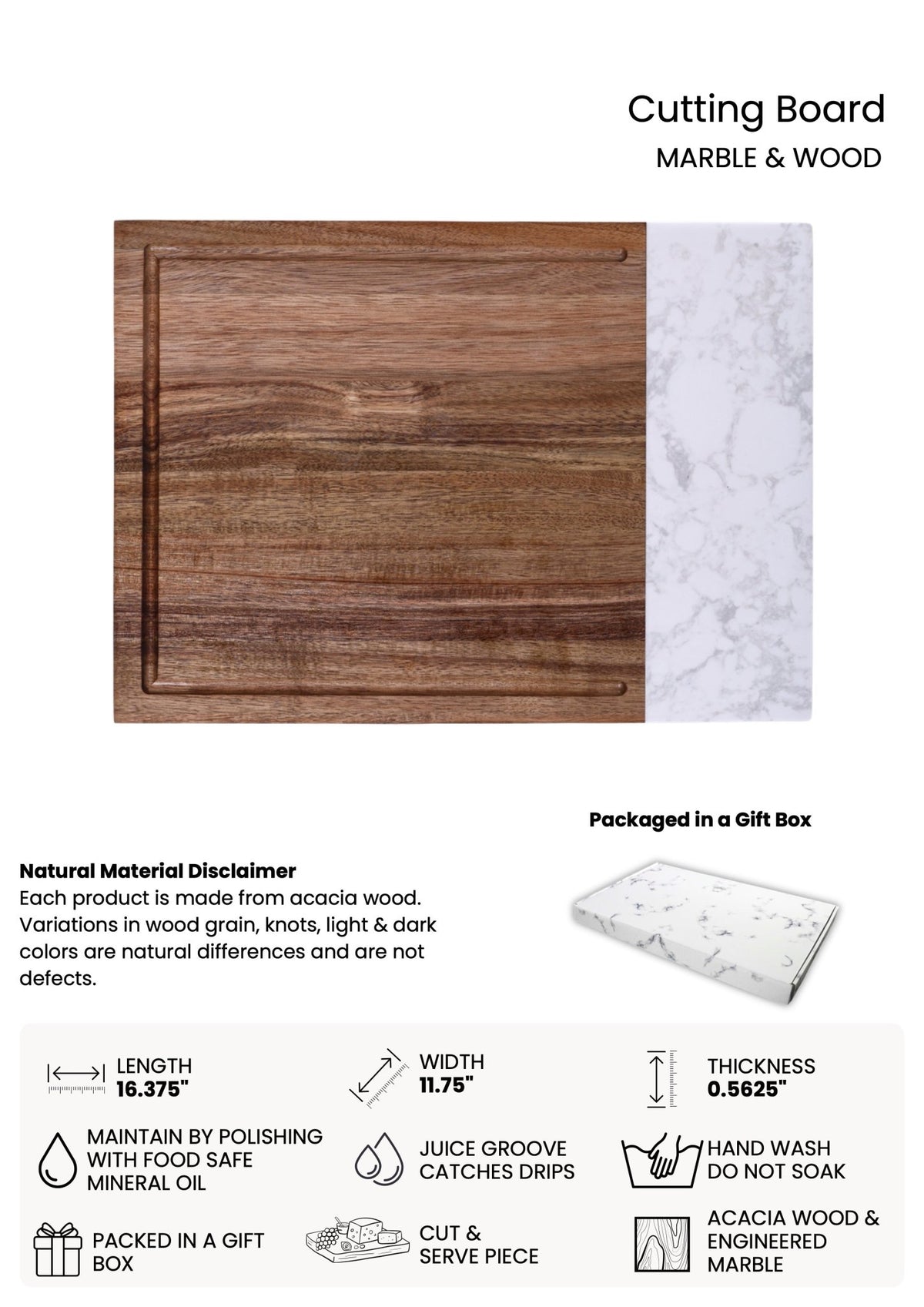 Personalized Marble & Acacia Cutting Board - Samantha Cade Collection