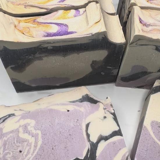 Lavender Vanilla artisan cold-process soap bar and packaging