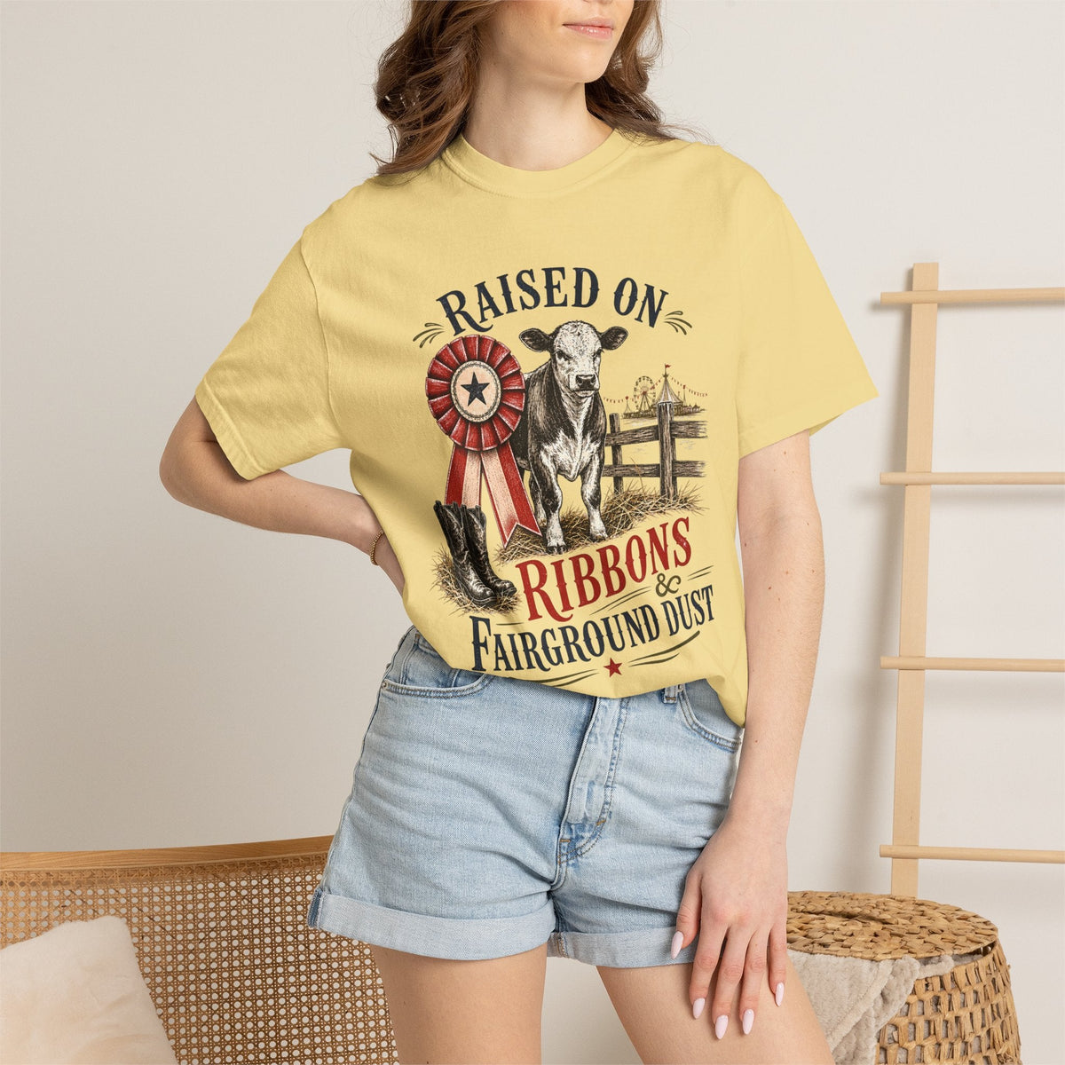 Raised on Ribbons & Fairground Dust Comfort Colors Shirt, County Fair Western Graphic Tee - Samantha Cade Collection