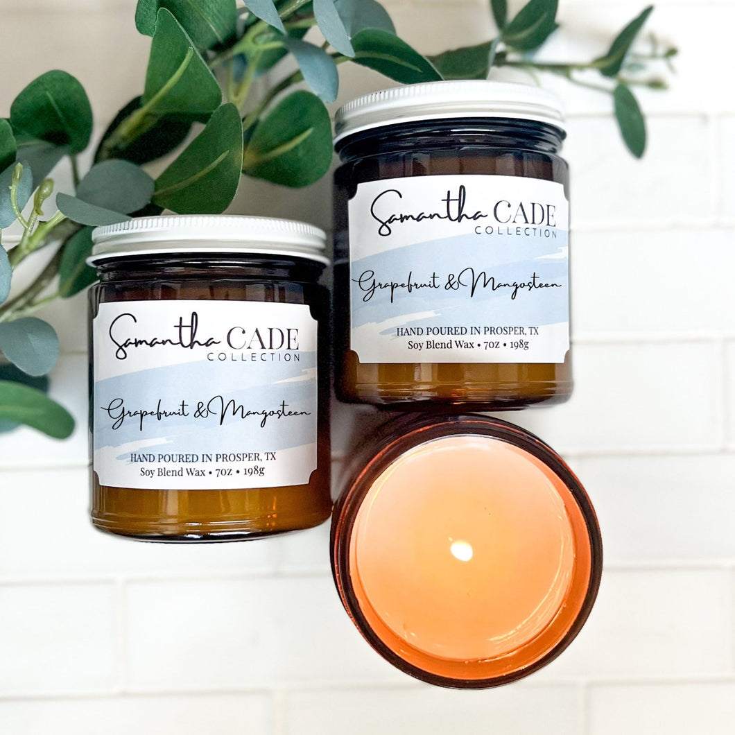 Grapefruit and Mangosteen Amber Jar 7.5 oz Candle - Samantha Cade Collection