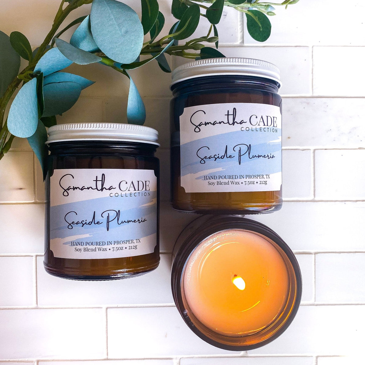 Seaside Plumeria 7.5 oz Amber Jar Candle - Samantha Cade Collection