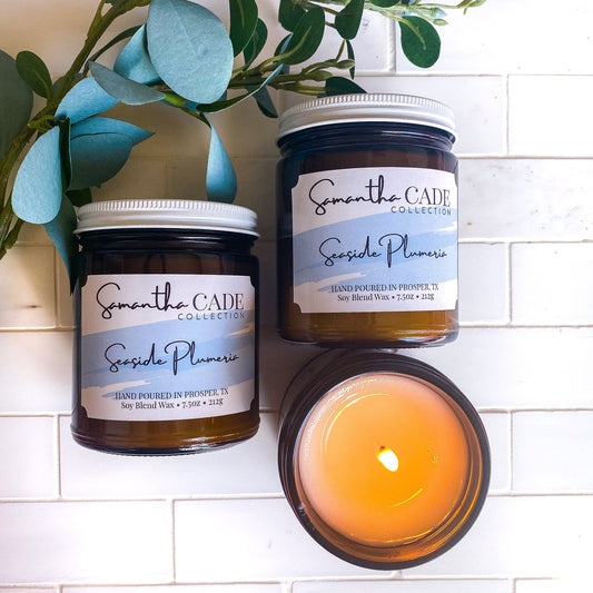 Seaside Plumeria 7.5 oz Amber Jar Candle - Samantha Cade Collection