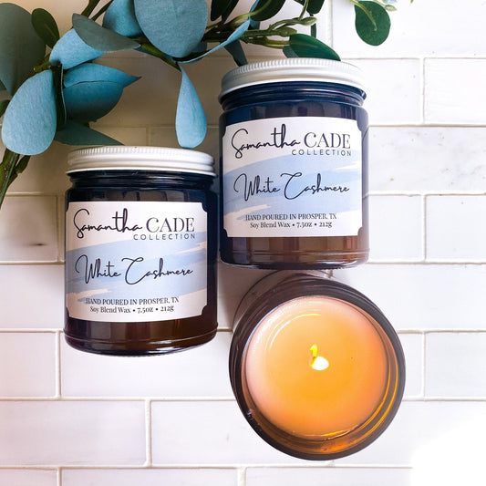 White Cashmere 7.5 oz Amber Jar Candle - Samantha Cade Collection